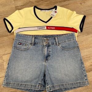 Vintage Tommy Hilfiger Y2K Womens Jean Shorts & T Shirt size 10
